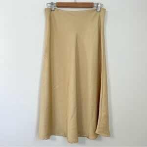 Nasty Gal Gold Satin High Waisted A Line Midi Skirt Dressy Casual Summer Size L